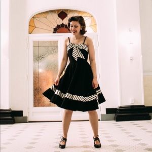 Unique Vintage Black & White Striped Bow Fit & Flare Retro Dress